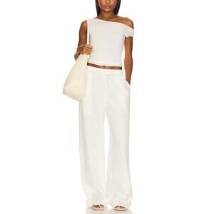 ENZA COSTA Linen Everywhere Pant Women XS Off White Wideleg Straight Pull on